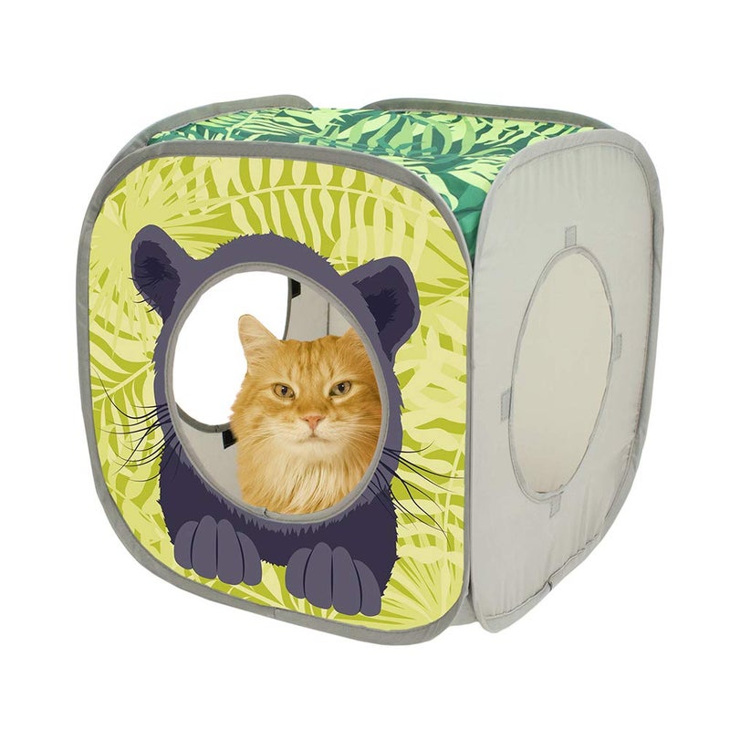 Kitty City Safari Jungle Pop-Up Cat Cube, Collapsible Indoor Cat Hideout & Play Cube with Peekaboo Openings, Easy Storage, 15â€ x 15â€ x 15â€ - Image 2